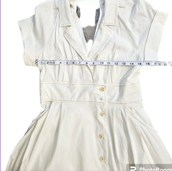 MAEVE by Anthropology Woman Dress POPLIN Collared MIDI Off White Shirtdress - Picture 7 of 12